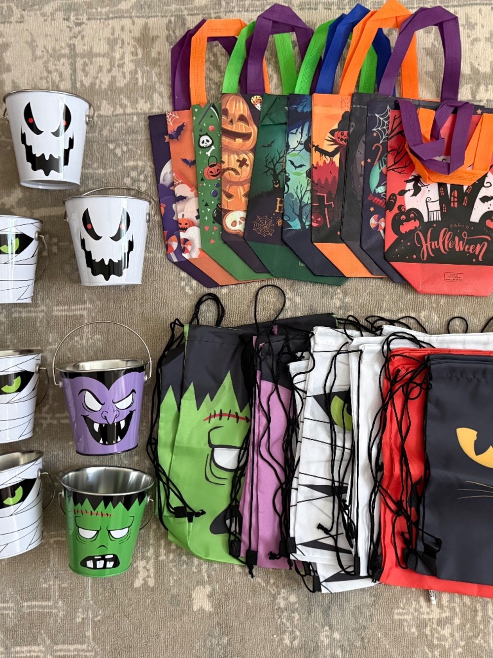 Halloween Party Supplies Bundle- Buckets, Drawstring Backpacks, Tote Bags